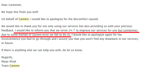 Careem Reply to Daniyal Nasir